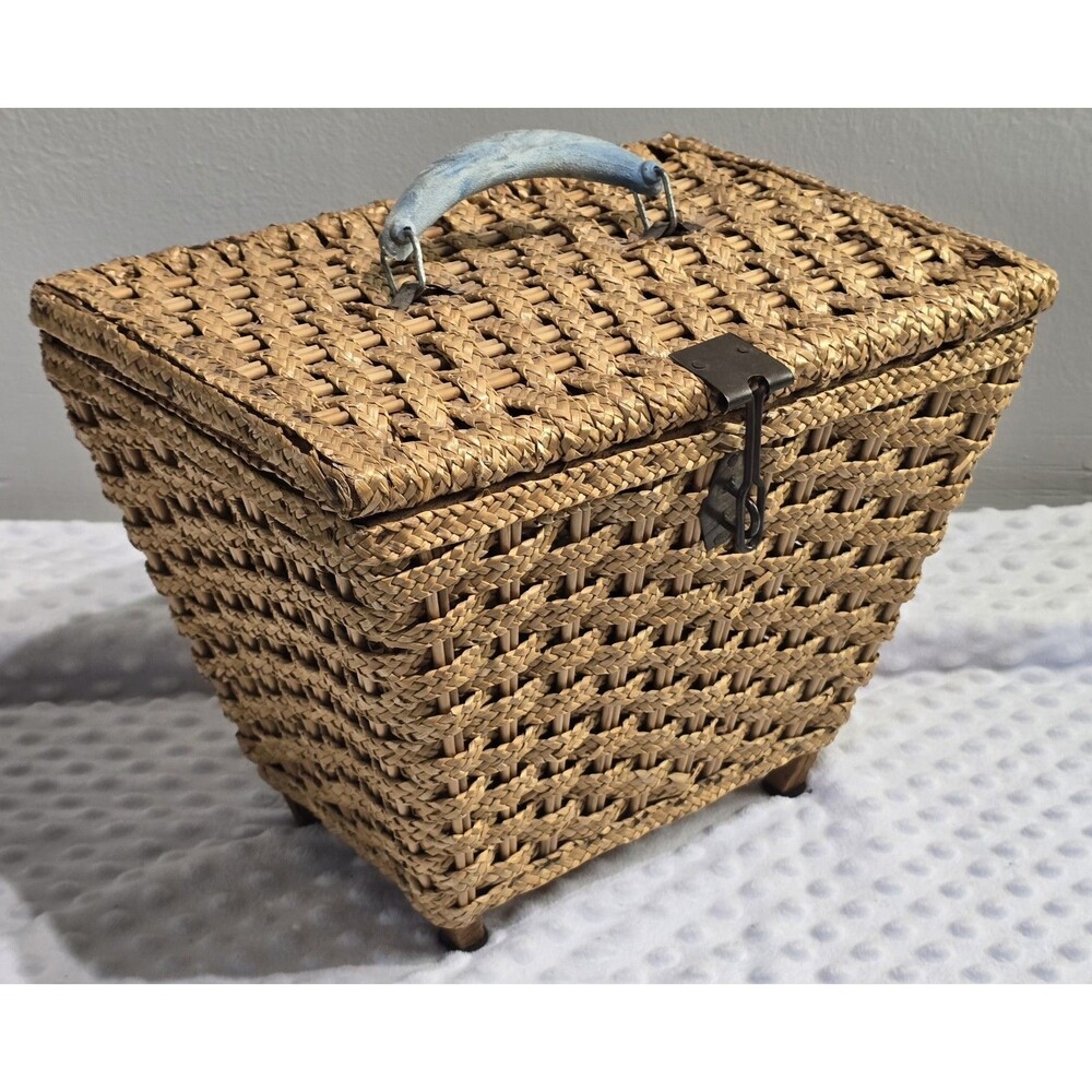 Vintage Wicker Market Basket Large Harvest Farmhouse Picnic Tote Rustic Storage